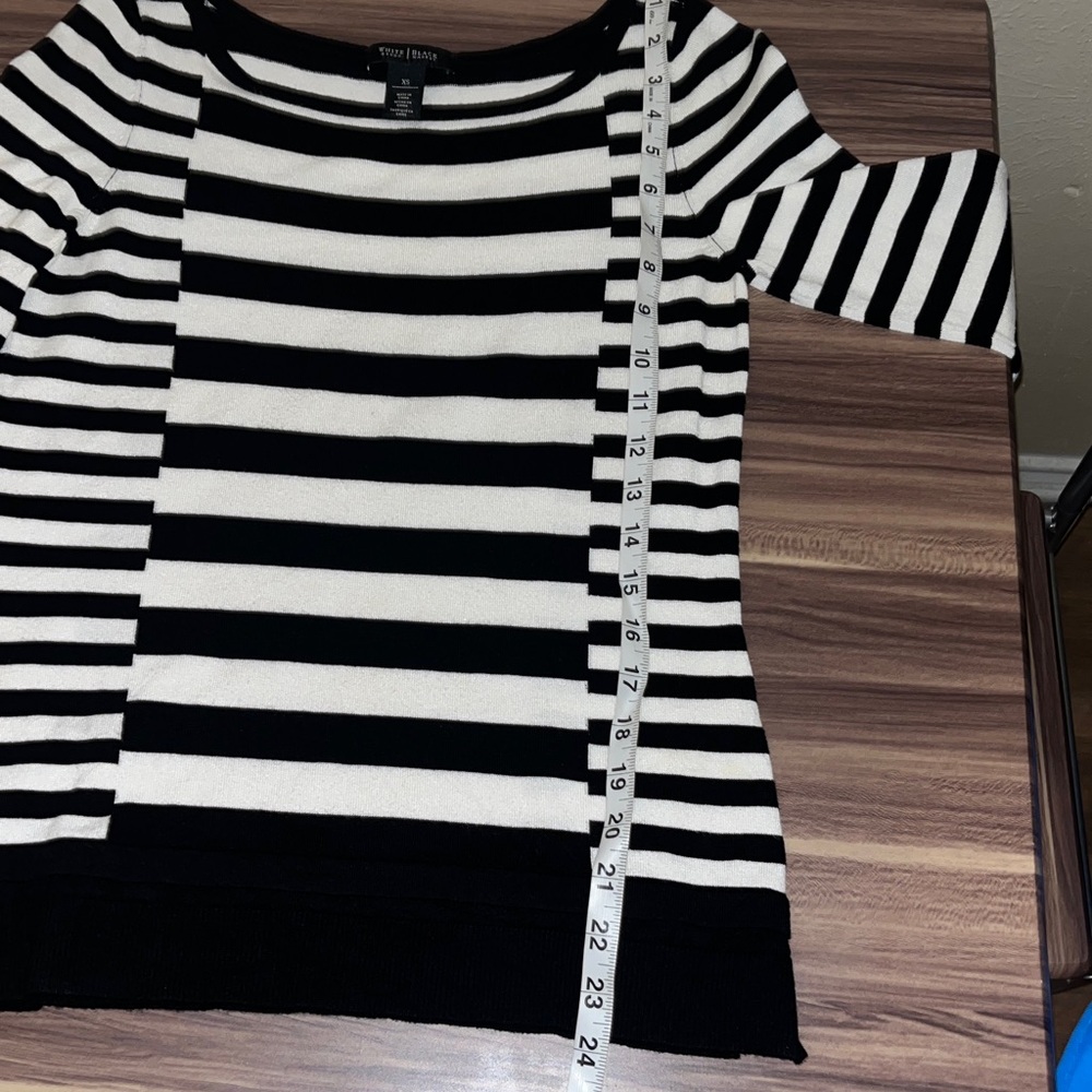 White House Black Market Striped Crew Neck Sweater with 3/4 sleeve - Picture 8 of 13